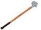 A large wooden hammer with a long wooden handle and a grey head, fitted with white rubber buffers at both ends.