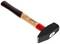 Hammer with a wooden handle and black head, suitable for construction work or home projects.<br><br>Corrected British English translation:<br>Hammer with a wooden handle and black head, suitable for building work or DIY projects.