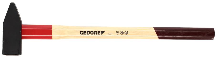 A hammer with a wooden handle and black head. The handle is varnished in red and natural colours, with the 'GEDORE' brand printed on the handle.