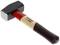 A hammer with a red handle and black head, suitable for craftwork. Wooden handle with branded logo.