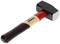 A hammer with a red and black metal head and a wooden handle. Suitable for DIY and craftwork.