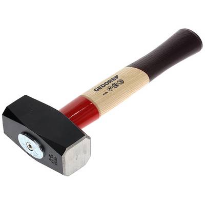 A black hammer with a red handle and wooden core. The 'GEDORE' brand is printed on the handle.