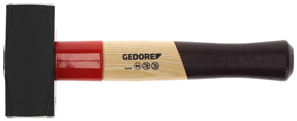 Rubber hammer with a red head and black wooden handle, with the brand name 'Gedore' printed on the handle. Ideal for gentle strikes.