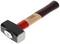 A carpenter's hammer with a red and wooden handle, black metal head and embossed brand logo, on a white background.
