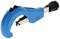 A blue pipe cutter with a black handle and silver body, suitable for precise cutting of pipes or hoses.