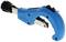 A blue pipe cutter with a black handle, made of metal and plastic; used for precise pipe cutting.