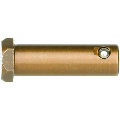 A bronze-coloured cylindrical metal pin with a hexagonal head and a side ball.