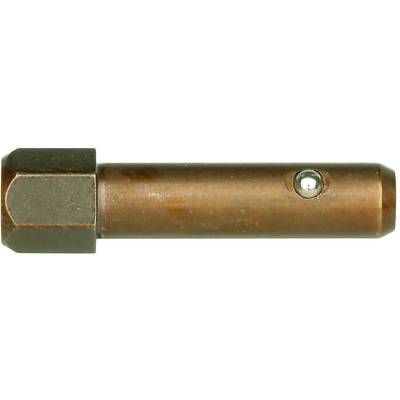 A bronze-coloured metal pin with a round cap at one end and a protruding ball on the side.