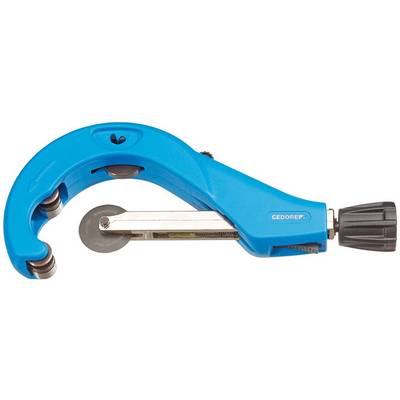 A blue pipe cutter with a black handle, used for precise pipe cutting.