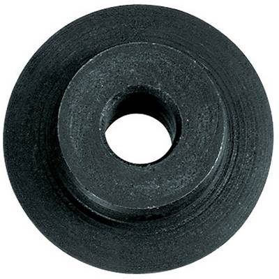 Black metal washer with a circular hole in the centre, viewed from above.