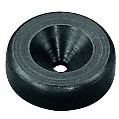 A round, black rubber component with a cylindrical edge and a conical centre, likely used as a shock absorber or seal.