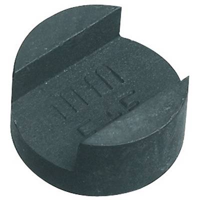 Black rubber foot in a round shape with a raised, bevelled surface and grooves for stabilisation and slip resistance.