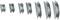 'Metal objects in decreasing size from right to left, symmetrically arranged.'