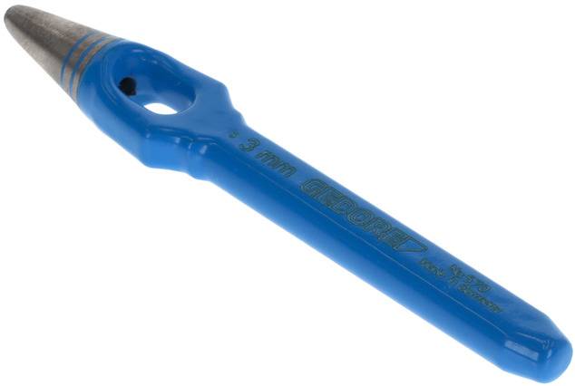 A blue pen with a metal tip, bearing 'GROBET' and '3 mm' on the handle. The handle has an ergonomic shape.
