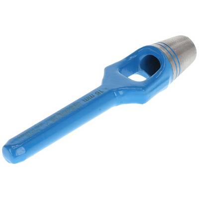 A blue metal hollow-shaft cutter with a handle. Used for cutting precise holes in materials.