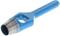 A blue metal pothole punch with a cylindrical head for creating clean holes in materials.