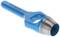 A blue metal hole punch with a sharp, cylindrical point, used for punching holes in materials.