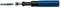 Torque screwdriver with adjustable torque scale, blue handle and silver head, for precise assembly.