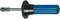 A blue handle with a black cone and a metal cutting edge, possibly a specialised tool for precision work.