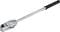 A silver torque wrench with a black handle, used for precisely tightening screws and nuts in mechanical work.