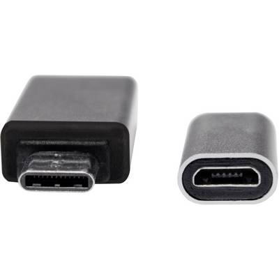 Two USB adapters: On the left, an adapter with a USB Type-C plug, on the right, an adapter with a USB Micro-B socket, both in black.