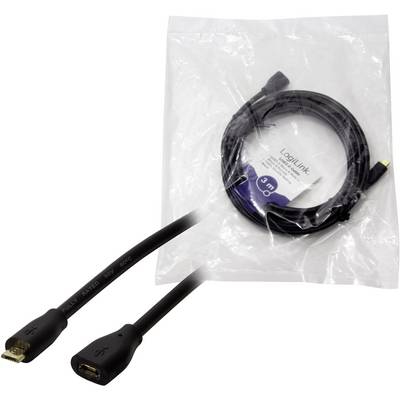USB extension cable (3m) in packaging, with male and female connectors, LogiLink brand.