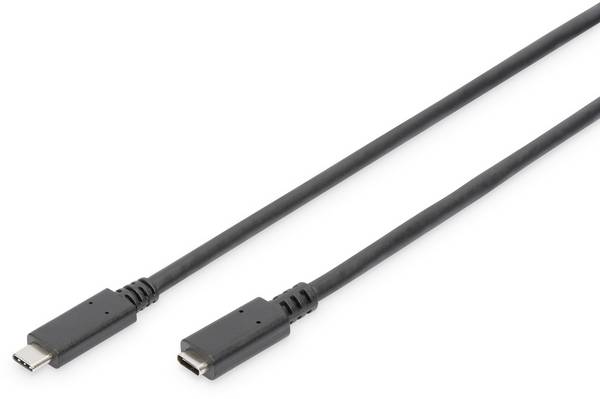 Digitus USB cable USB 3.2 1st Gen USB-C® plug, USB-C® socket 0.70 m Black Duplex use connector AK-300210-007-S