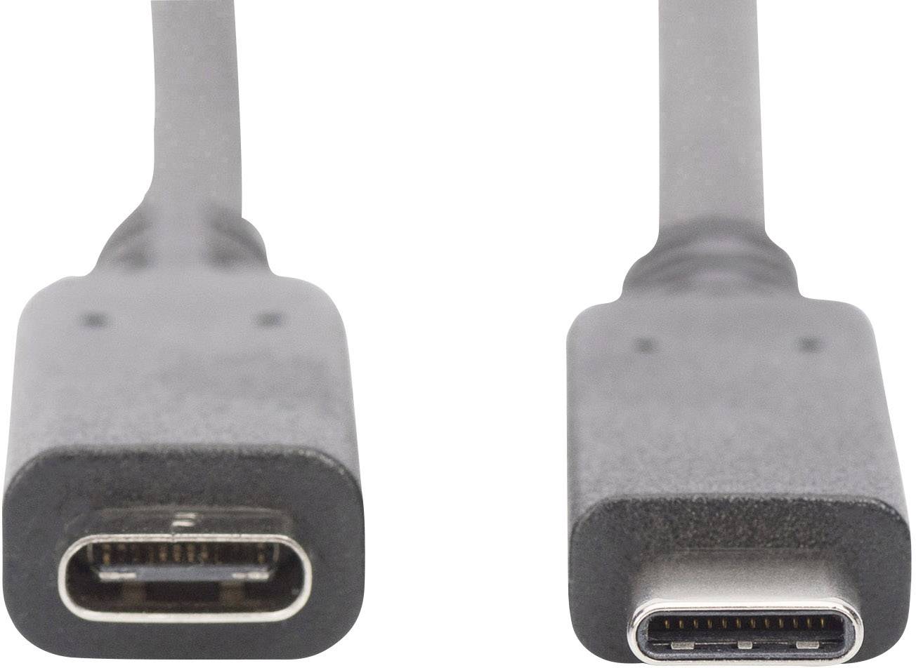 Two USB-C connectors. On the left, a female connector and on the right, a male connector, both grey and positioned side by side.