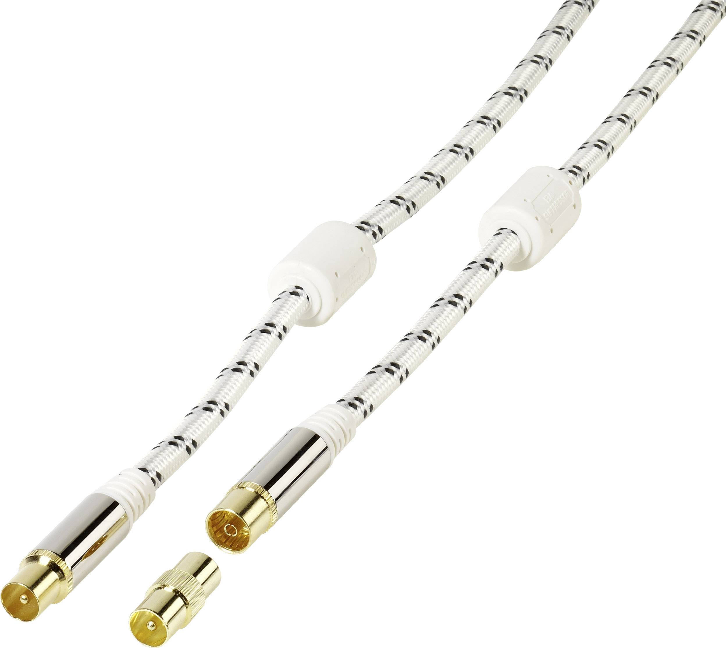 Image of Vivanco Antennas Cable [1x Belling-Lee/IEC plug 75Ω - 1x Belling-Lee/IEC socket 75Ω] 3.00 m gold plated connectors, fourfold shielding, incl. ferrite core White