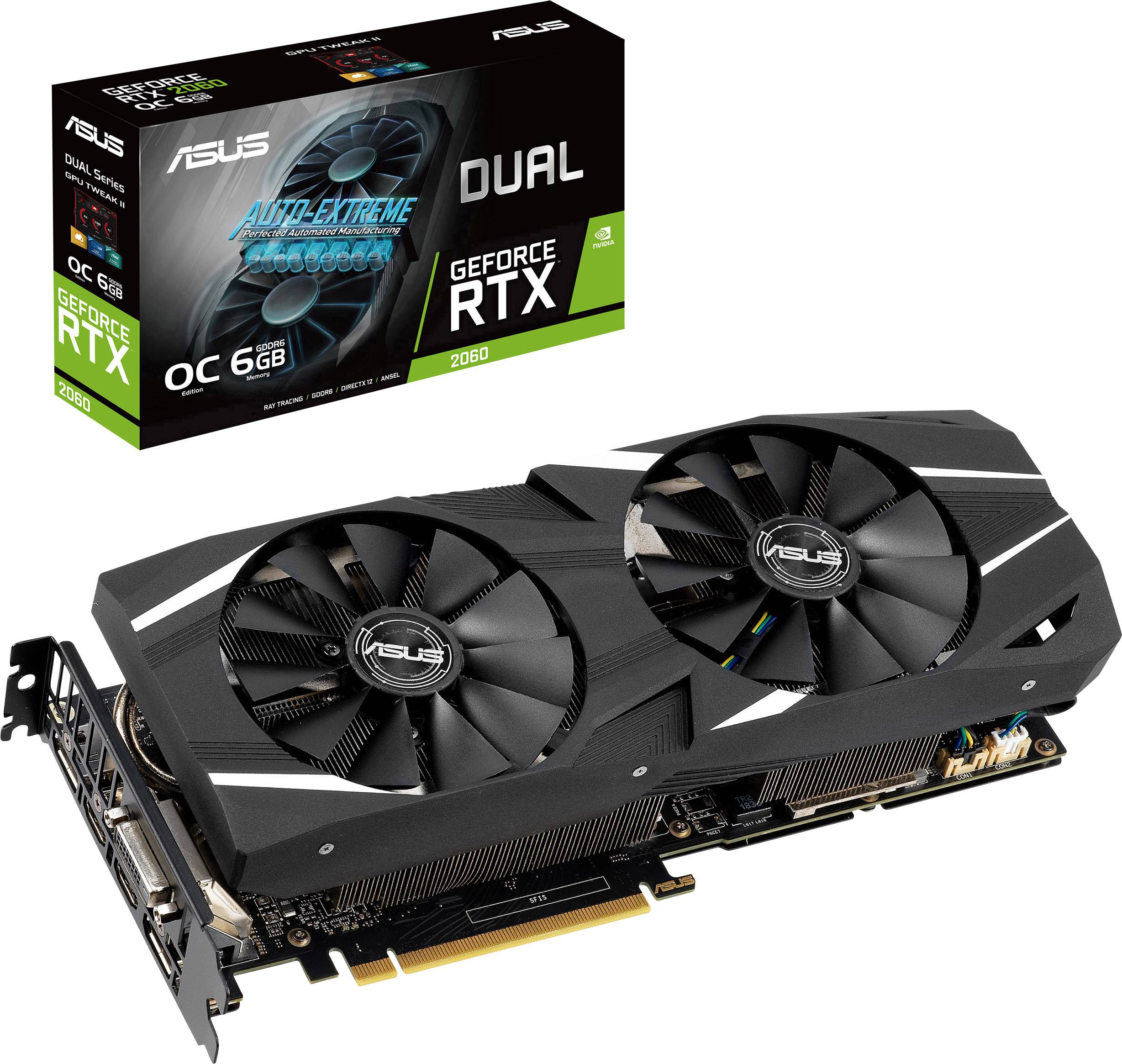 Asus GPU Nvidia GeForce RTX2060 Dual Overclocked 6 GB GDDR6 RAM PCIe x16 HDMI™, DVI, DisplayPort