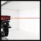A laser levelling device illuminates a red line across a white surface. It is mounted on a tripod.