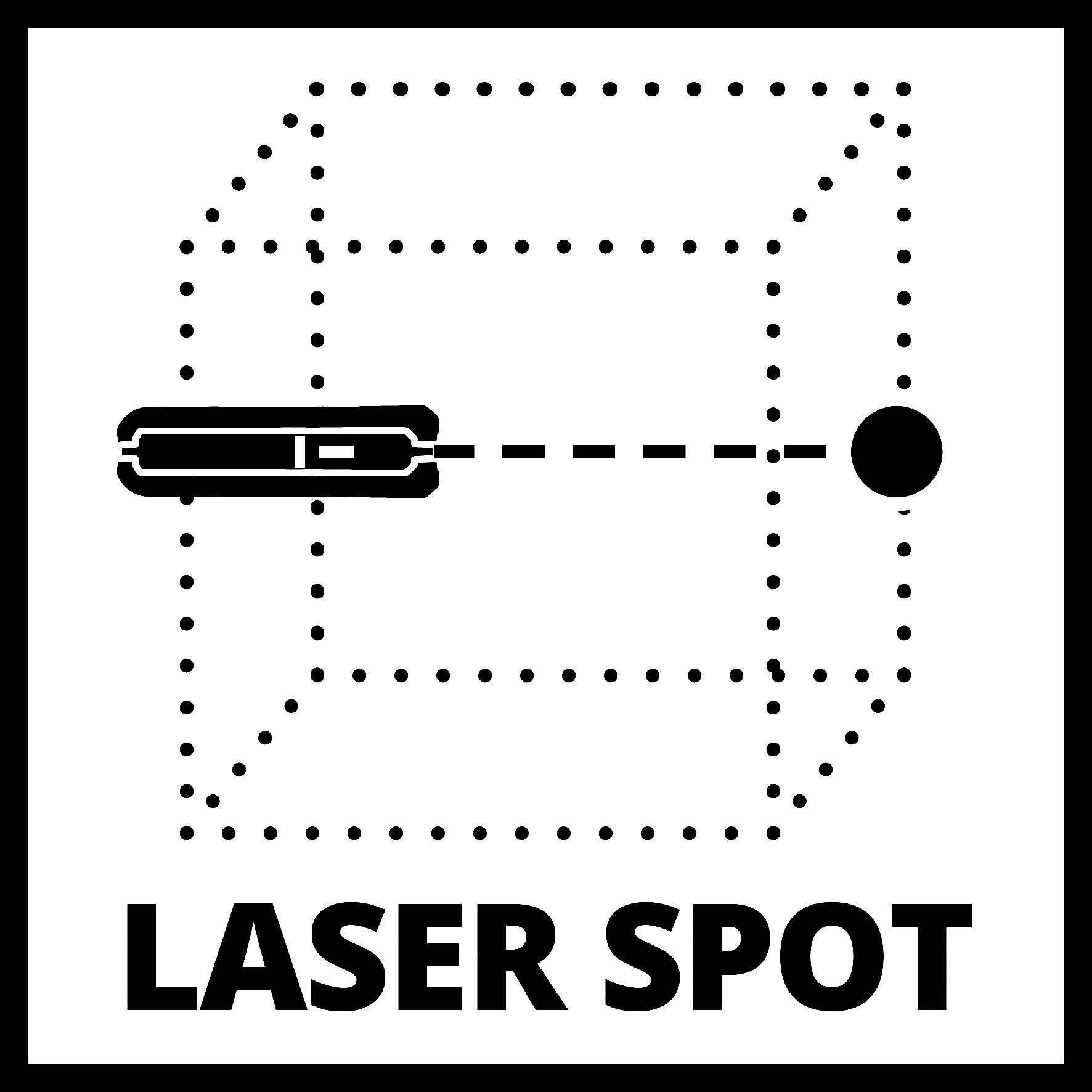 'Laser beam hits point in cubic structure. Text underneath: "LASER SPOT".'