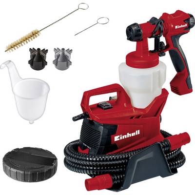 Electric Paint Spray System in Red with Accessories: Funnel, Cleaning Brush, Nozzle. Suitable for even application of paint.