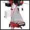 A pillar drill with a red-marked hazard area in a triangular shape. The area indicates the zone where caution is required.