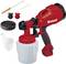 'Red spray painting system with accessories: container, brushes, nozzle, cleaning tools. Einhell brand. Suitable for applying paint.'