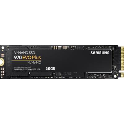 A Samsung 970 EVO Plus V-NAND SSD with 250GB storage, NVMe M.2 form factor, on a black PCB.