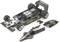 Formula One racing car model with removed parts reveals technical interior. 'Olympus' inscription on the side.