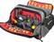 Opened tool bag with various hand tools such as screwdrivers, pliers and knives, all arranged within easy reach.