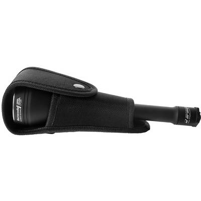 A pair of binoculars in a black carry case, partially visible. The case is open, revealing the binoculars with a short handle.