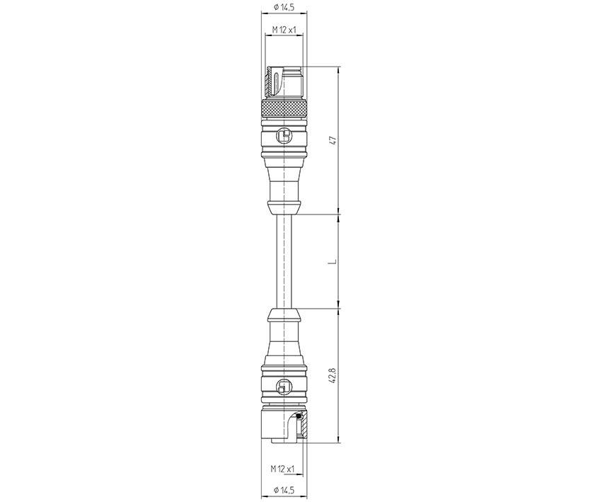 Technical drawing of a cylindrical machine screw with coarse thread, dimensional specifications from 12.5 mm to M12 x 1.