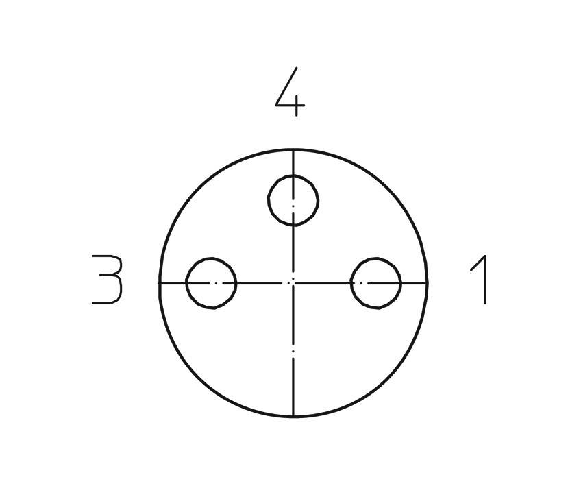 Technical drawing of a circle with four numbered sectors: 1, 3, 4. Three sectors contain small circles in the centre.