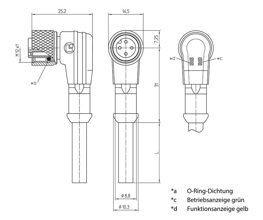 Lutronic 1135 Sensor/actuator connector (pre-fab) M12 Connector, right angle 2.00 m No. of pins (RJ): 3 1 pc(s)-3