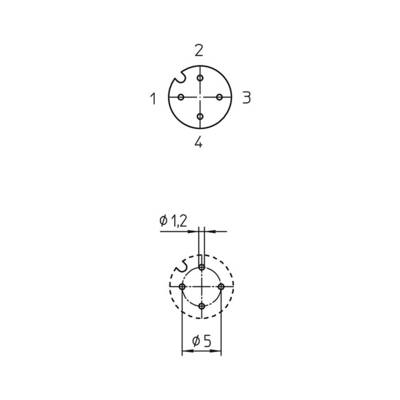 'Diagram shows a top view and cross-section of a circular object with holes and dimensional specifications: ø1.2 and ø5.'