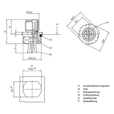 Technical drawing of an electrical connector with dimensions. Labels explain various components and measurements.