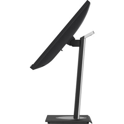 Flat-screen monitor viewed from the side, showcasing its slim design and adjustable stand.