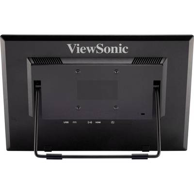 Rear view of a ViewSonic monitor with visible USB and HDMI ports, along with a Wi-Fi symbol on the black casing.