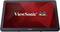 'ViewSonic' monitor with a red geometric background and logo in the centre, displaying three colourful birds.