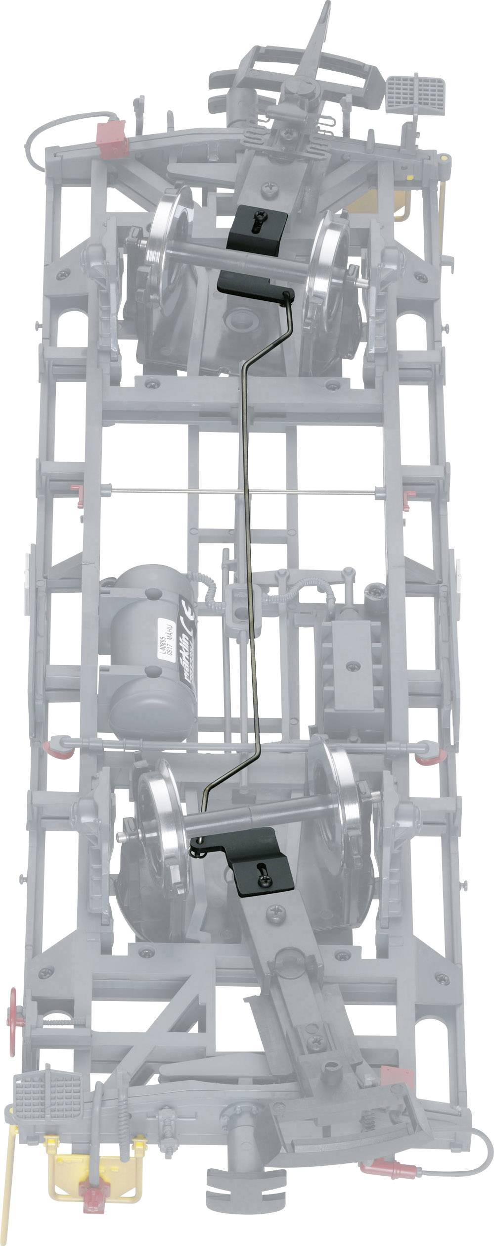 A technical diagram showing the braking system of a goods wagon. It includes brake discs, brake cylinders, and brake levers.
