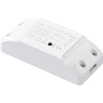 White, rectangular electronic component with connection terminals and manufacturer information on the top surface.
