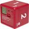 A red cube timer with numbers on its sides. A digital display shows '00:58'. The timer is designed for time measurement in minutes.